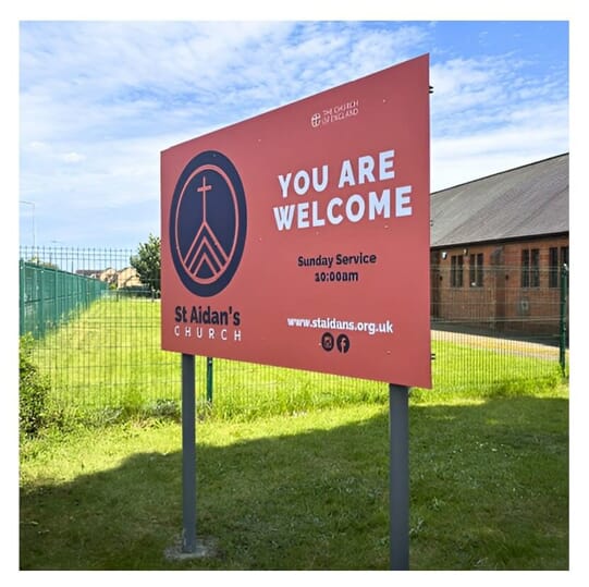An image of the exterior Welcome signage.